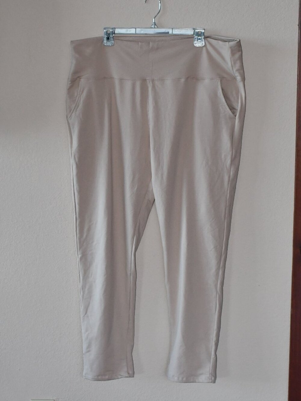 Plus Beige High Waist Pockets Warm Thermal Fleece Lined Leggings Yoga Pants 4XL